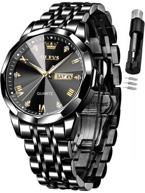 Mens All Black Diamond Analog Quartz Stainless Waterproof Luminous Classic Watch